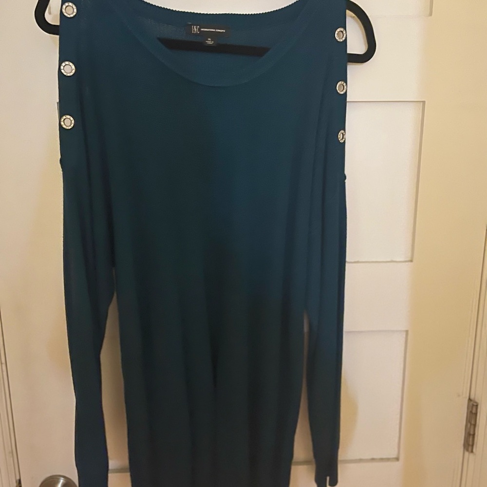 INC International Concepts Cold Shoulder Teal Sweater